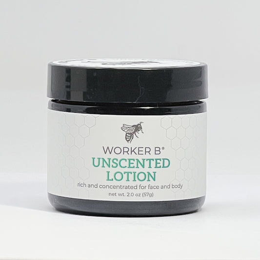 Jar of Worker B Unscented Lotion on a white background