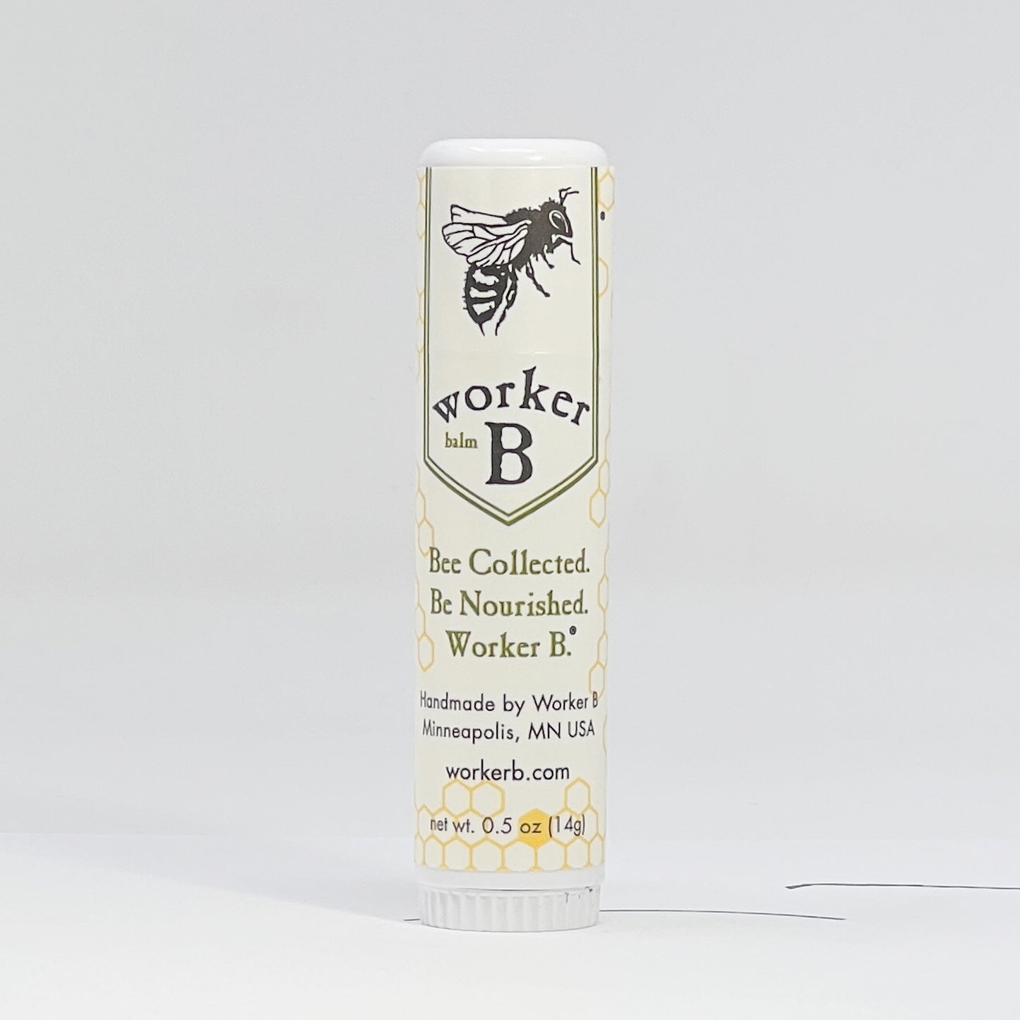 Worker B balm stick with bee logo on a white background